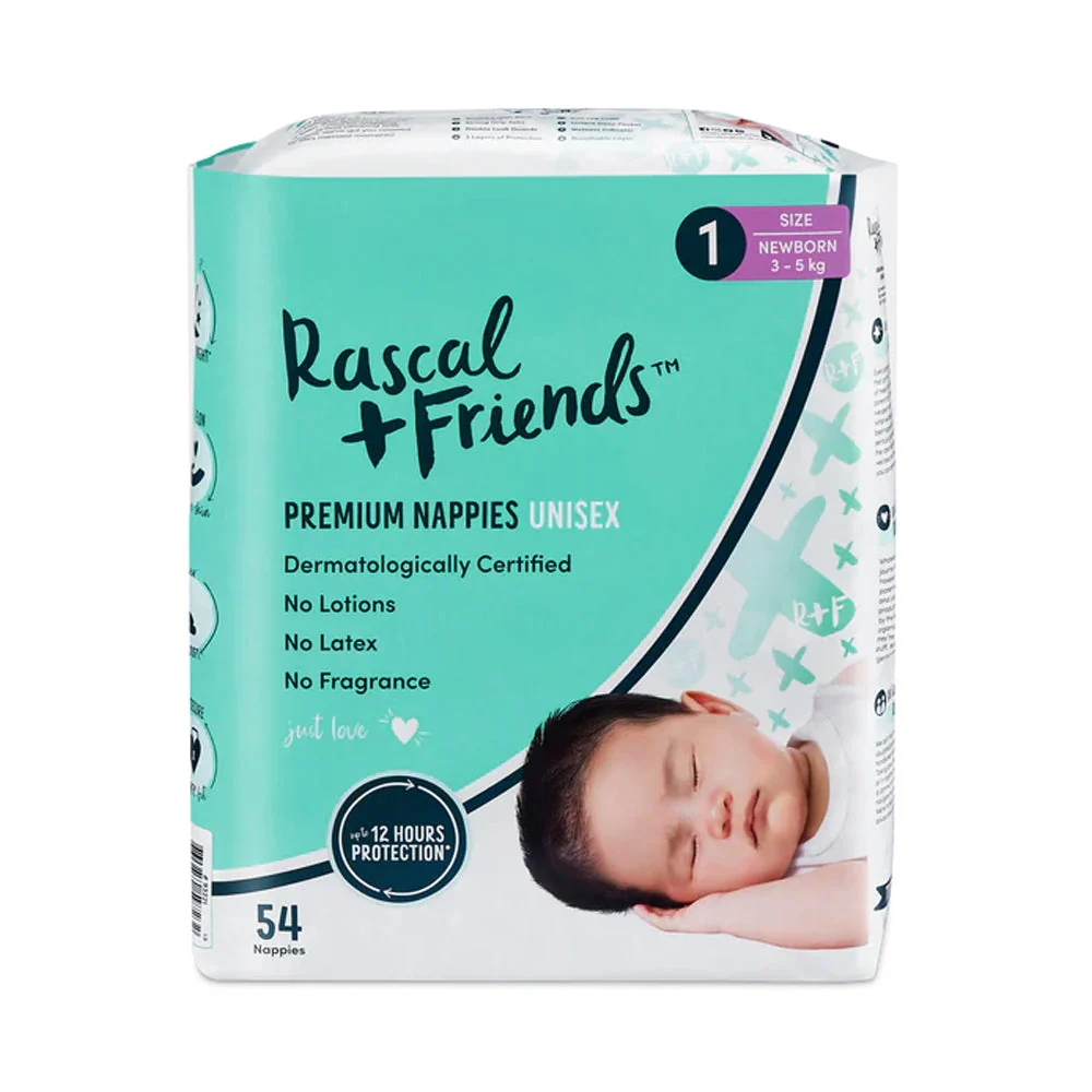 Rascal+Friends Premium Adhesive Newborn Nappy Diapers Size (3-5