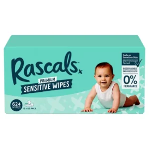 Rascals Premium Baby Sensitive Wipes Pack of 624 (12 x 52) Age- Newborn & Above