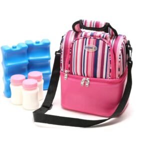 cooler bag- pink - with ice bricks