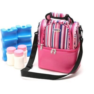 cooler bag- pink - with ice bricks